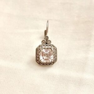 Silver Studded Hoop Earring Pave Crystal Solid 925 Dangle (One Earring Only)